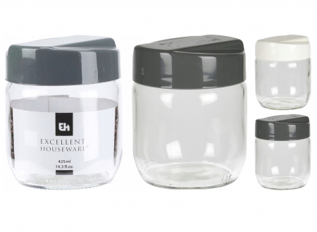 Set 2 recipiente depozitare alimente Excellent Houseware, sticla/plastic, 425 ml, transparent [1]
