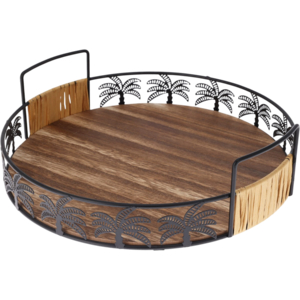 Set 2 tavi servire Excellent Houseware, lemn/metal, 25/30x8.2 cm, maro [1]