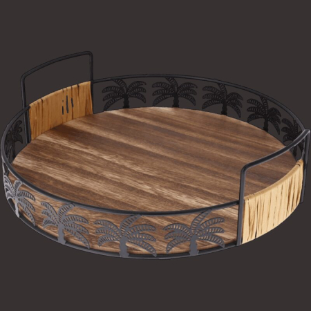 Set 2 tavi servire Excellent Houseware, lemn/metal, 25/30x8.2 cm, maro [3]