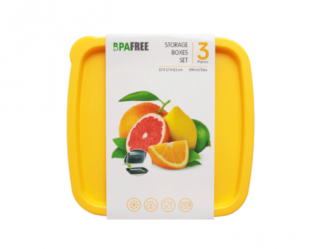 Set 3 caserole Excellent Houseware, polipropilena, 17x17x5.5 cm, 1 l, transparent/galben [2]