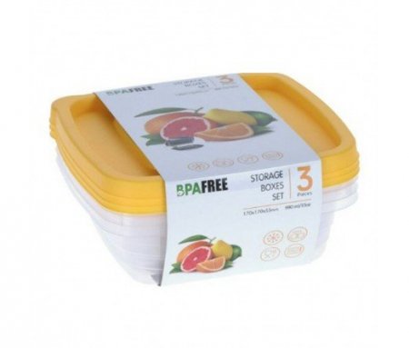 Depozitare alimente - Set 3 caserole Excellent Houseware, polipropilena, 17x17x5.5 cm, 1 l, transparent/galben