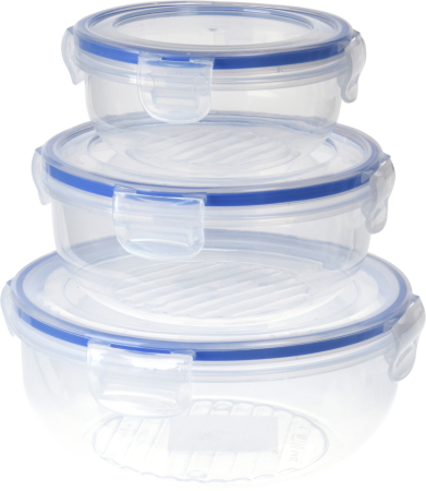 Depozitare alimente - Set 3 caserole Excellent Houseware, polipropilena, 18x18x8 cm, transparent/albastru