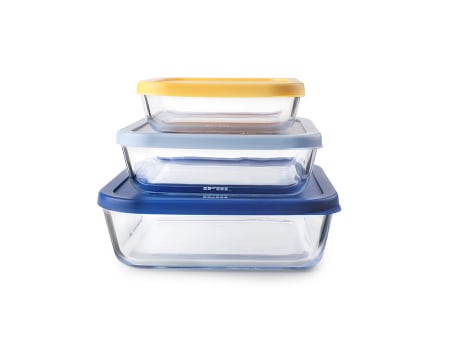 Caserole - Set 3 caserole Ibili, sticla borosilicata, 610/1170/1940 ml, transparent/multicolor