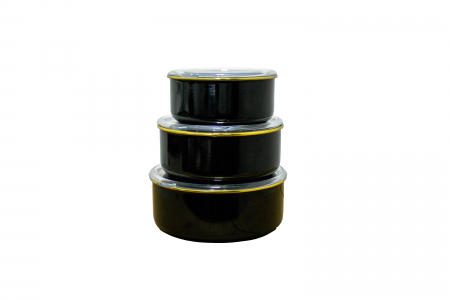Caserole - Set 3 caserole OMS-Enamel, aluminiu emailat, negru/gold