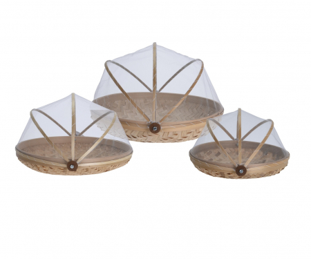 Articole pentru servire - Set 3 cosuri acoperire alimente Home&Styling Collection, bambus, 38x34x12 cm, maro