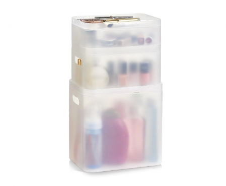 Set 3 cutii depozitare cosmetice Zeller, plastic, transparent [1]