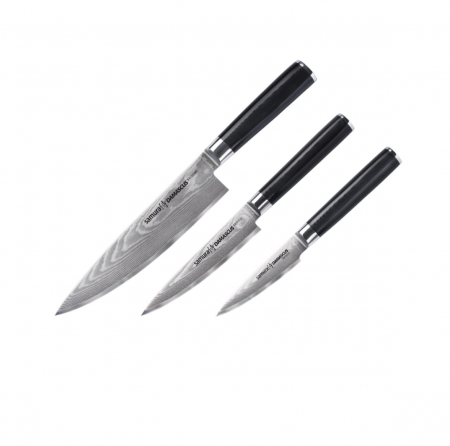 Seturi cutite - Set-3-cutite-Samura-Damascus-otel-damasc-9-12-5-20-cm-cutie-cadou-argintiu-negru