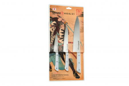 Set 3 cutite Samura-Harakiri, otel AUS-8, 10/15/20 cm, argintiu/alb [1]