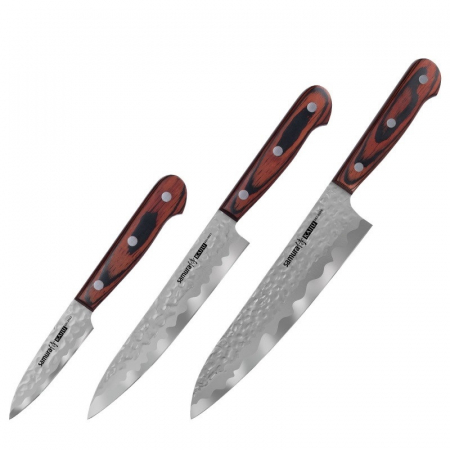 Set 3 cutite Samura-Kaiju, otel AUS-8, 7.8/15/21 cm, argintiu/maro [0]