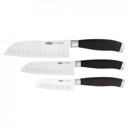 Cutite - Set 3 cutite santoku James Martin, otel inoxidabil, 9/13/15 cm, argintiu/negru