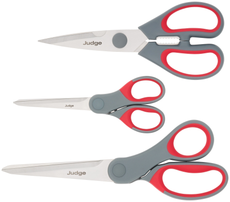 Foarfece alimentare - Set 3 foarfece pentru bucatarie  Judge, otel inoxidabil, argintiu/gri/rosu