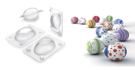 Tavi si forme prajituri - Set 3 forme ciocolata pentru oua de Paste Ibili, polietilena, 6-7-8 cm, transparent