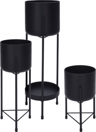 Ghivece si ustensile plante - Set 3 ghivece flori cu suport Excellent Houseware, metal, negru