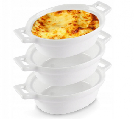 Ustensile cofetarie si patiserie - Set 3 ramekini Excellent Houseware, portelan, 14x9x4 cm, 130 ml, oval