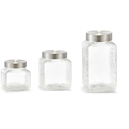Set 3 recipiente depozitare alimente Zeller, sticla/metal, transparent/argintiu [0]