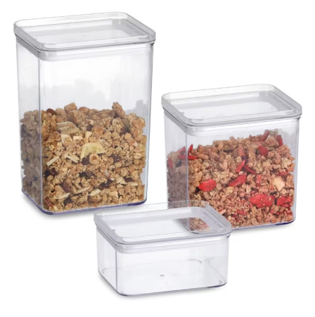 Set 3 recipiente pentru alimente Zeller, plastic, 0.5 l/1.1 l/ 1.65 l, transparent [1]