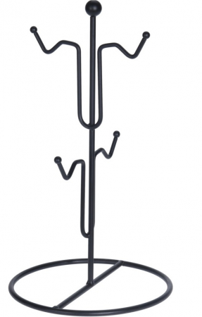 Set of 4 Excellent Houseware mugs with stand, porcelain/metal, 8.5x11.5x10.5 cm, white/black [1]