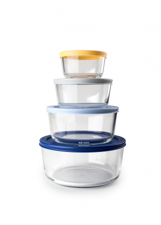 Caserole - Set 4 caserole Ibili, sticla borosilicata, 234/472/944/1652 ml, transparent/multicolor