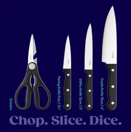 Set 4 cutite cu suport Judge Classic, otel X40CrMov13, 9/12/15 cm, argintiu/negru [1]