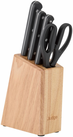 Cooking utensils - Set 4 cutite cu suport Judge Classic, otel X40CrMov13, 9/12/15 cm, argintiu/negru