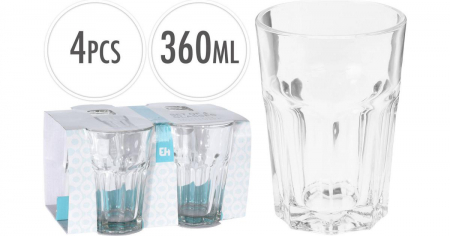 Set 4 pahare Excellent Houseware, sticla, 8x12 cm, 360 ml, transparent [3]