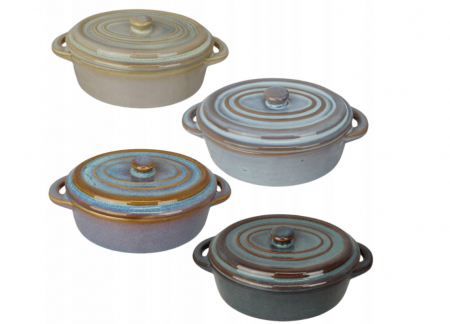 Ramekin - Set 4 ramekini cu capac Koopman, ceramica, 13.5x10x6.5 cm, 180 ml, rotund