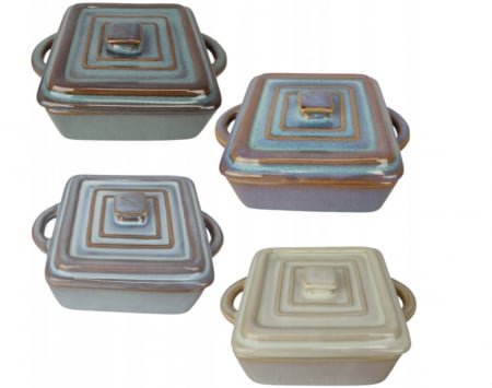 Bucatarie - Set 4 ramekini cu capac Koopman, ceramica, 14x10.5x6.5 cm, 240 ml, patrat