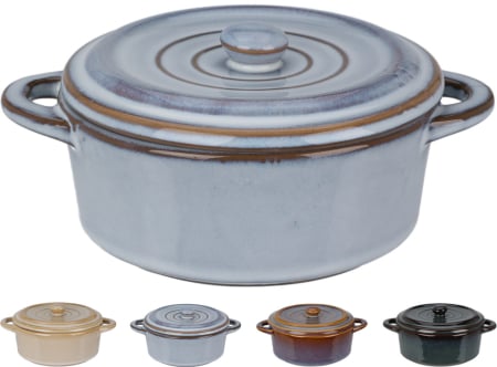 Ramekin - Set 4 ramekini cu capac Koopman International, ceramica, 17x13x6 cm, 350 ml, multicolor