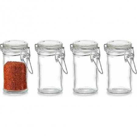 Set 4 recipiente depozitare condimente Zeller, sticla/metal, 4.5x8.4 cm, transparent/argintiu [1]