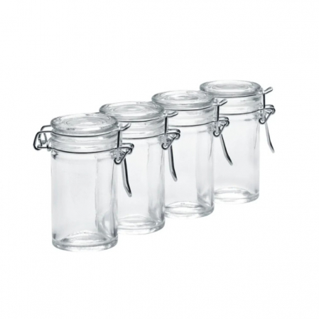 Set 4 recipiente depozitare condimente Zeller, sticla/metal, 4.5x8.4 cm, transparent/argintiu [0]
