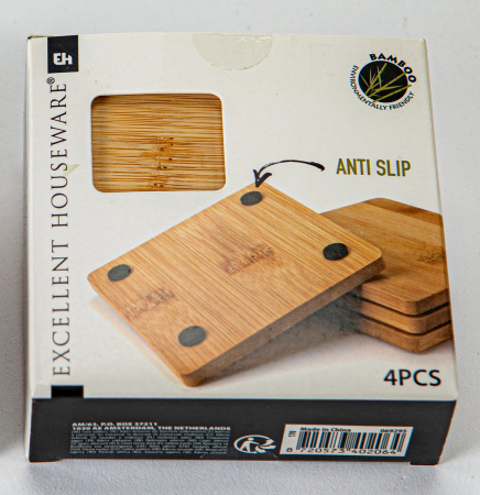 Set 4 suporturi pahare Excellent Houseware, bambus, 10x10 cm, maro, patrat [1]