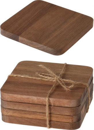 Accesorii servire bauturi - Set 4 suporturi pahare Excellent Houseware, bambus, 10x10x0.4 cm, maro