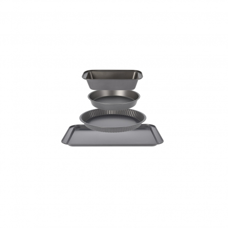Tavi si forme prajituri - Set 4 tavi patiserie Excellent Houseware, otel carbon, 41x28 cm, negru