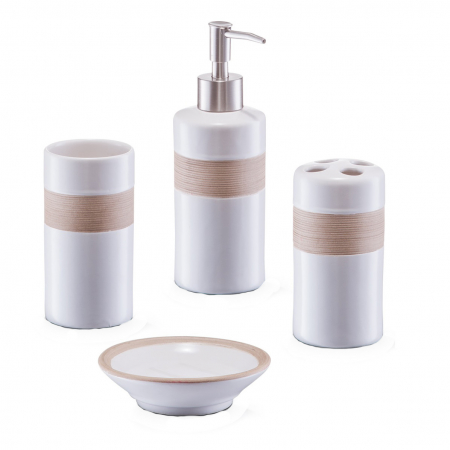 Set 5 accesorii baie Zeller, ceramica/otel inoxidabil, bej/maro [1]