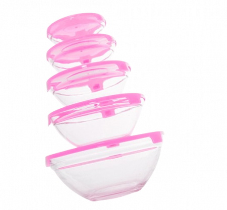 Vesela si tacamuri - Set 5 boluri Excellent Houseware, sticla, 0.14/0.22/0.34/0.54/0.91 l, roz