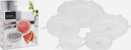 Capace pentru vase - Set 5 capace reutilizabile Excellent Houseware, silicon, transparent