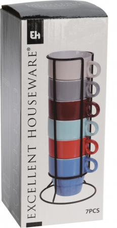 Set of 6 Excellent Houseware mugs with stand, porcelain, 8x9 cm, multicolor [1]