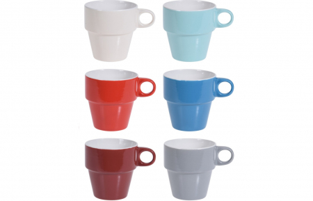 Mugs - Set of 6 Excellent Houseware mugs with stand, porcelain, 8x9 cm, multicolor