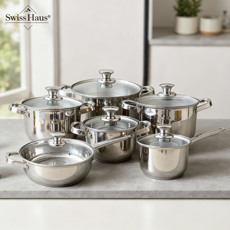Set 6 oale cu capac Swiss Haus-Montreaux, otel inoxidabil, 16/18/20/24 cm, argintiu [6]