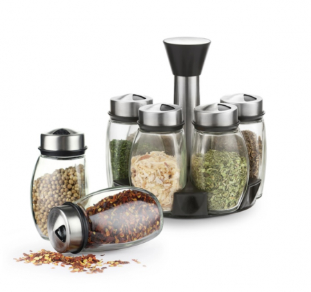 Set of 6 Fissman spice storage containers, glass/stainless steel, 4x10 cm, transparent [1]