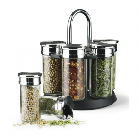 Set 6 recipiente depozitare condimente Fissman, sticla/otel inoxidabil, 5x10 cm, transparent [0]