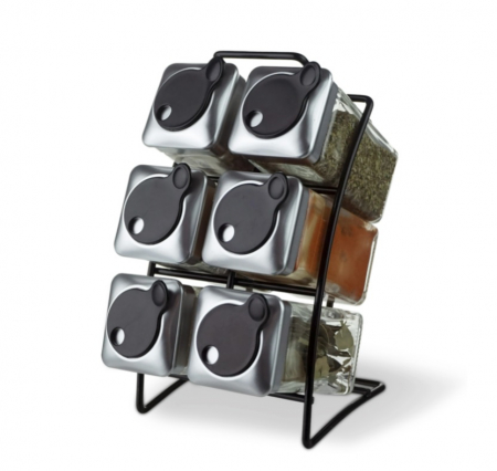 Set 6 recipiente depozitare condimente Fissman, sticla/otel inoxidabil, 5x5x10 cm, transparent [0]