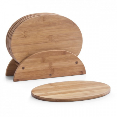 Tocatoare de bucatarie - Set 6 tocatoare cu suport Zeller, bambus, 24x8x19 cm, maro