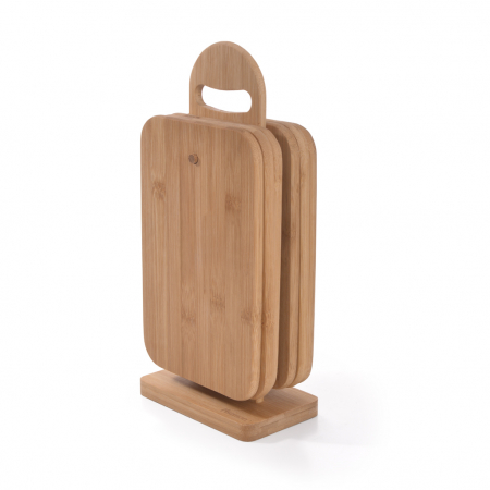 Tocatoare de bucatarie - Set 6 tocatoare Fissman, bambus, 23x15x1 cm, maro, suport inclus