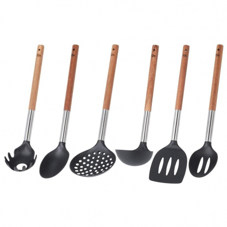 Set ustensile bucatarie Excellent Houseware-Bistro Collection, otel inoxidabil/lemn/plastic, 12x17 cm, maro/negru [1]