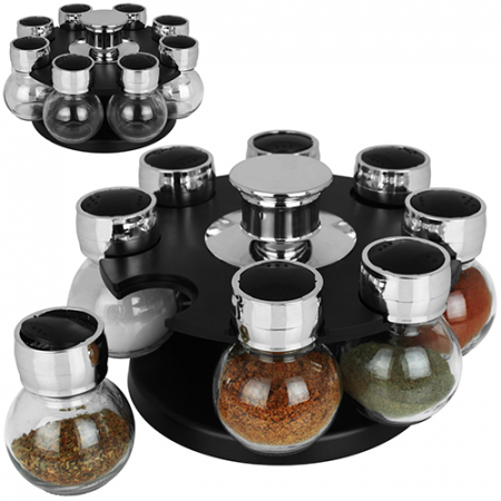 Set of 8 Koopman-Excellent Houseware spice storage containers, glass/stainless steel/plastic, black/silver [1]
