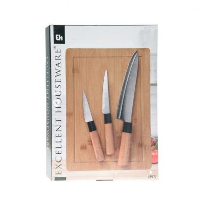Seturi cutite - Set cutite cu tocator Excellent Houseware, otel inoxidabil/bambus, argintiu/maro