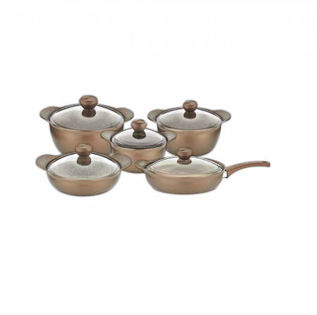 Pot sets - 10-piece OMS-Granite pot set, aluminum, brown
