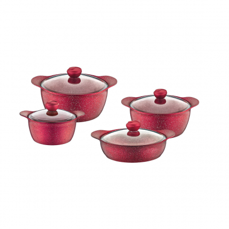 Pot sets - 8-piece OMS-Granite pot set, aluminum, red