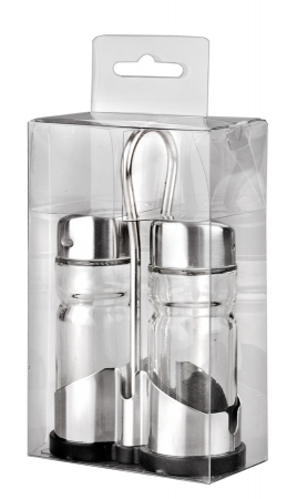 Set of two salt and pepper shakers with Ibili stand, glass/stainless steel, 37.5 ml, transparent [1]